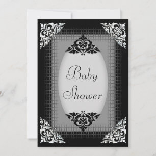 Elegante schwarze und silberne Babyparty Einladung