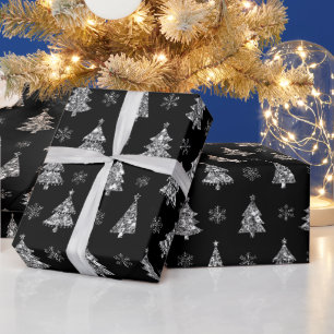 Elegante schwarze und silberne Glitter-Weihnachtsb Geschenkpapier