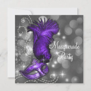 Elegante schwarze und violette Maskenparty Einladung