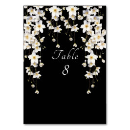 Elegante schwarze und weiße Aquarellblumen Tischnummer