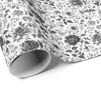 Elegante schwarze und weiße Blumenmuster-Krawatte  Geschenkpapier