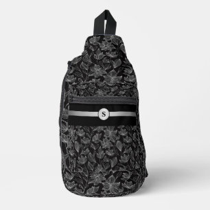 Elegante schwarze und weiße Blumenmuster-Personali Crossbody Bag