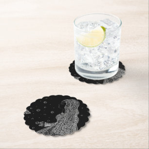 Elegante schwarze und weiße Braut-Silhouette Papie Untersetzer