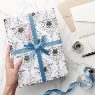 Elegante schwarze und weiße falsche Spitzenblumen Geschenkpapier