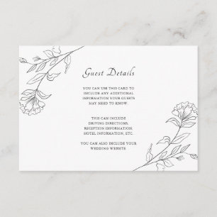 Elegante schwarze und weiße florale Gästedetails Begleitkarte