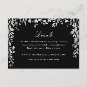 Elegante schwarze und weiße florale Hochzeitsdetai Begleitkarte