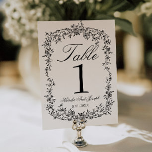 Elegante schwarze und weiße florale Hochzeitstisch Einladung