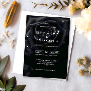 Elegante schwarze und weiße florale Midnight Rose  Einladung