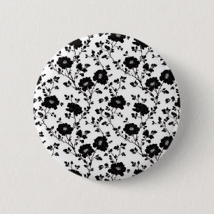 Elegante schwarze und weiße florale Silhouette Bot Button