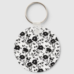 Elegante schwarze und weiße florale Silhouette Bot Schlüsselanhänger