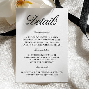 Elegante schwarze und weiße Hochzeit-Beilagekarte Begleitkarte