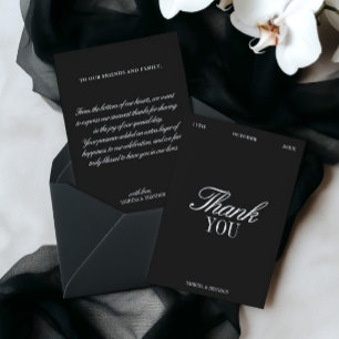 Elegante schwarze und weiße Hochzeit Danke Karte