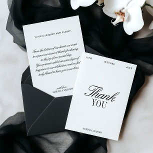 Elegante schwarze und weiße Hochzeit Danke-Karte Einladung
