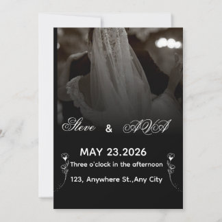 Elegante schwarze und weiße Hochzeitseinladung Einladung