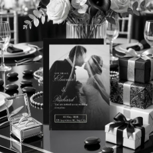 Elegante schwarze und weiße Hochzeitseinladung Einladung