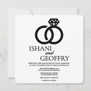 Elegante schwarze und weiße Hochzeitseinladung min Dankeskarte
