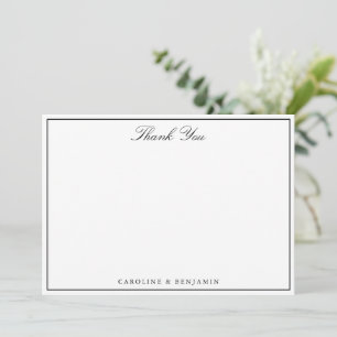 Elegante schwarze und weiße Hochzeitspaar-Namen Dankeskarte