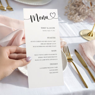 Elegante schwarze und weiße Kalligrafie-Hochzeit Menükarte