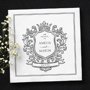 Elegante schwarze und weiße Papierhochzeitstorte Serviette