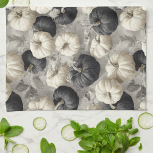 Elegante schwarze und weiße Pumpkins Geschirrtuch