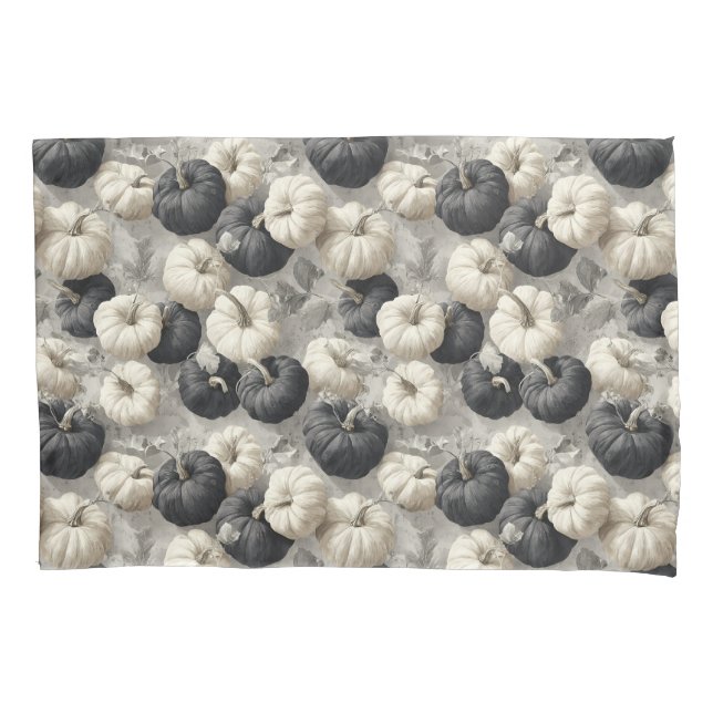 Elegante schwarze und weiße Pumpkins Kissenbezug (Vorderseite)