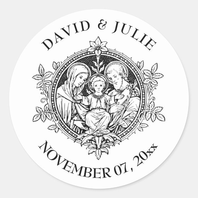 Elegante schwarze und weiße religiöse Familie Runder Aufkleber (Vorderseite)