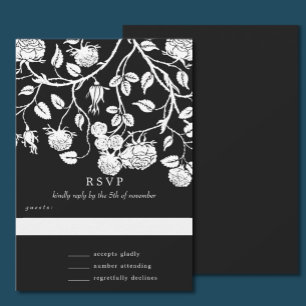 Elegante schwarze und weiße Rosen Hochzeit Einladung