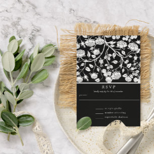 Elegante schwarze und weiße Rosen Hochzeit Einladung