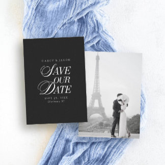 Elegante schwarze und weiße Save-the-Date-Karte im Save The Date