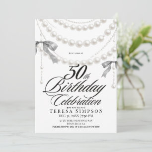Elegante schwarze und weiße Schleife zum 50. Gebur Einladung