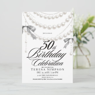 Elegante schwarze und weiße Schleife zum 50. Gebur Einladung