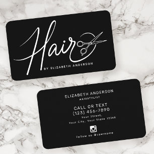 Elegante schwarze und weiße Schrift Friseur Visitenkarte