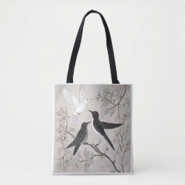 Elegante schwarze und weiße Vögel Floral Art Trage