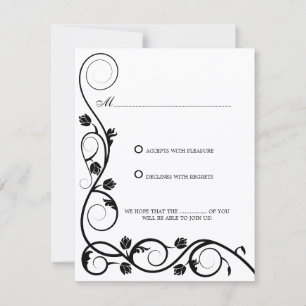 Elegante schwarze und weiße Wirbel RSVP / Antwort Einladung