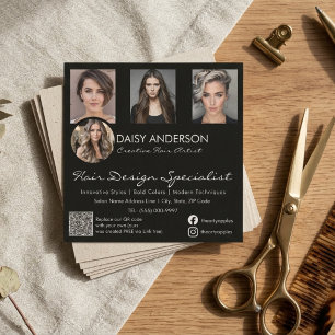 Elegante schwarze Visitenkarte für Friseure: