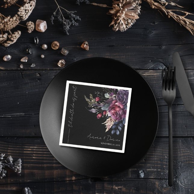 Elegante Schwarze Wasserfarbe Blumenzwiebelhochzei Serviette (Von Creator hochgeladen)