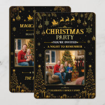 Elegante schwarze Weihnachtskarte mit goldenem San