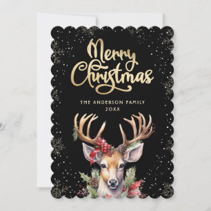 Elegante schwarze Weihnachtskarte mit Rentier aus Feiertagskarte