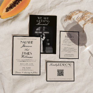 Elegante schwarze weiße alte Geld Luxus Hochzeit Einladung