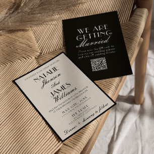 Elegante schwarze weiße alte Geldvornehme QR-Code- Einladung