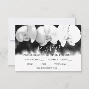 Elegante schwarze weiße Aquarell-Orchideen RSVP Karte