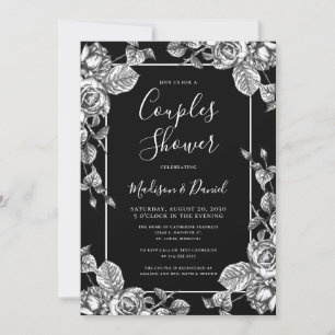 Elegante schwarze weiße Blumen-Paar-Dusche Einladung