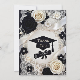 Elegante schwarze weiße Dankeskarte zum Abschluss Mitteilungskarte