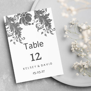 Elegante schwarze weiße Glitter-Blumen-Spitze-Tisc Einladung