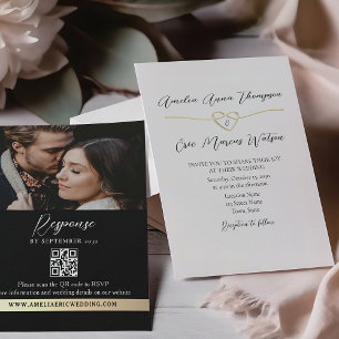 Elegante schwarze weiße Hochzeits-QR-Einladung Einladung