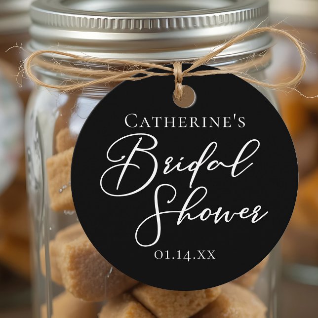 Elegante schwarze weiße Hochzeitsdusche personalis Geschenkanhänger (Von Creator hochgeladen)