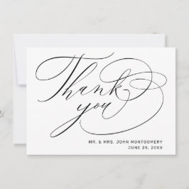 Elegante schwarze weiße moderne Schrift Hochzeit Dankeskarte
