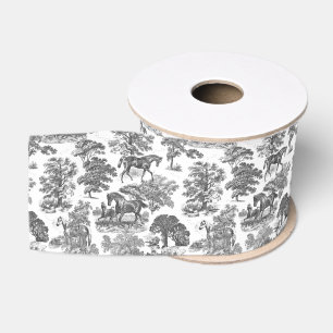 Elegante schwarze weiße Pferde Country Toile Ripsband