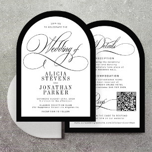 Elegante schwarze weiße QR-Code-Bogen-Hochzeitssch Einladung