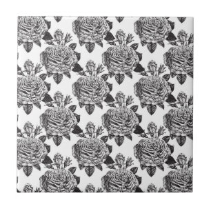 Elegante schwarze weiße Rosen Blumenliebhaber Flor Fliese